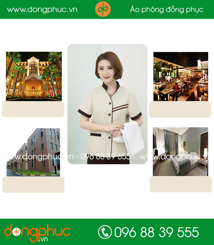 Đồng phục vệ sinh màu hồng nhạt sọc nâu
